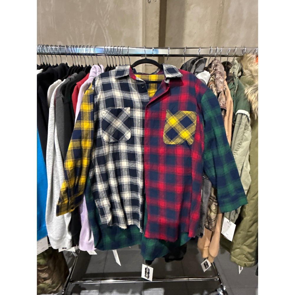 Akira Colorblock Plaid Flannel‎ Shirt Oversized Patchwork Distressed XL Womens